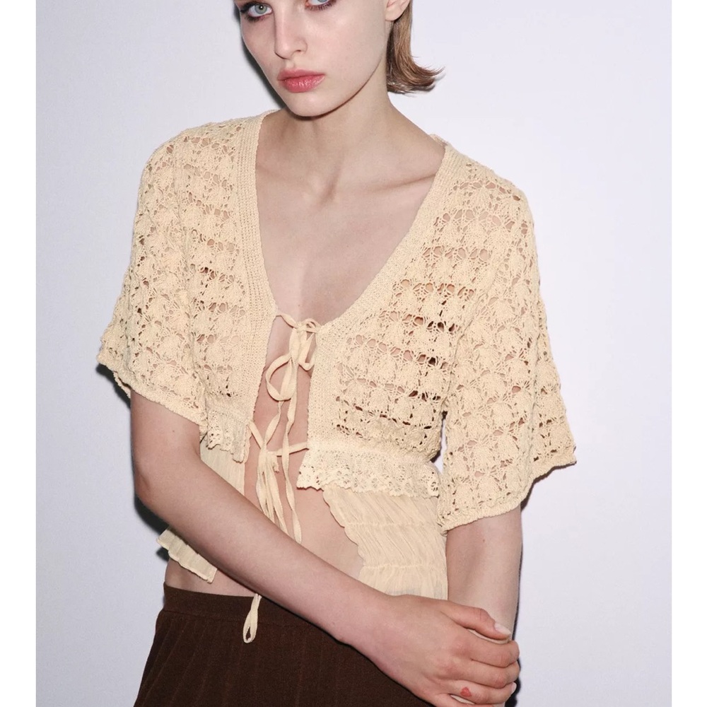 Zara NWT crochet tie front knit cardigan - Picture 6 of 12
